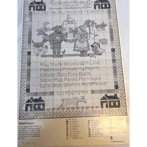 Katydid Welsh Sampler Cross Stitch Pattern With Farm Animals & Alphabet - Picture 3 of 3